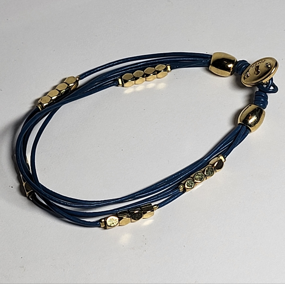 FOSSIL Blue Leather Bracelet With Gold-Tone Accent Beads